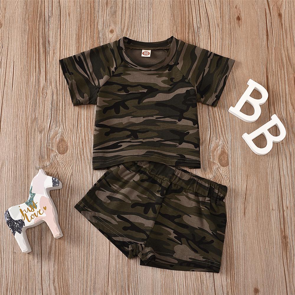 Unisex Camo Printed Short Sleeve Top & Shorts Kids Wholesale Clothing - PrettyKid