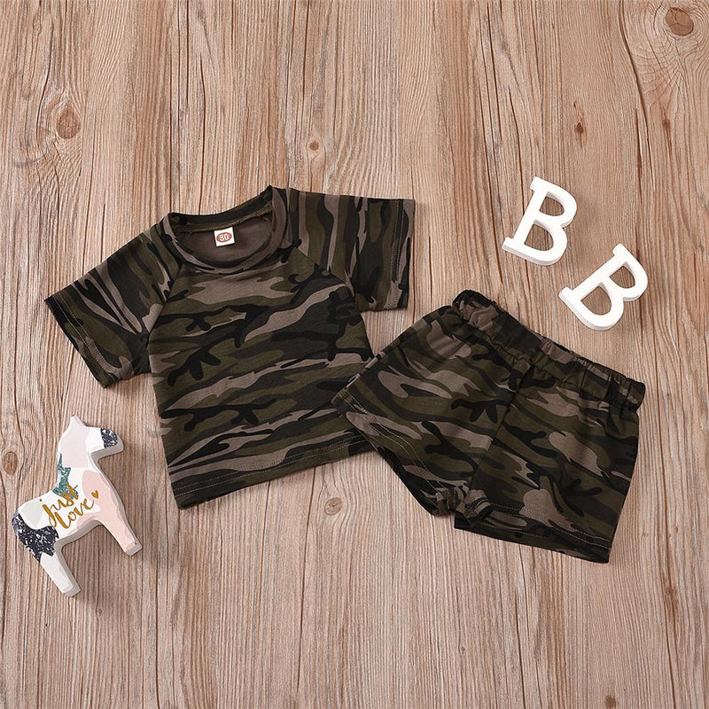 Unisex Camo Printed Short Sleeve Top & Shorts Kids Wholesale Clothing - PrettyKid