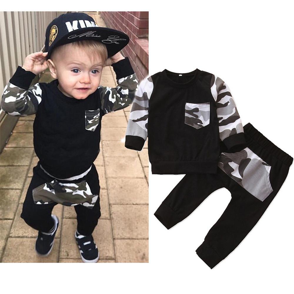 Boys Camo Printing Casual Long Sleeve Top & Pants Boy Clothes Wholesale - PrettyKid