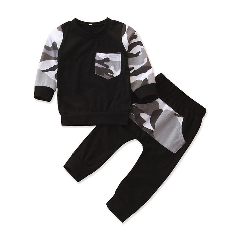 Boys Camo Printing Casual Long Sleeve Top & Pants Boy Clothes Wholesale - PrettyKid