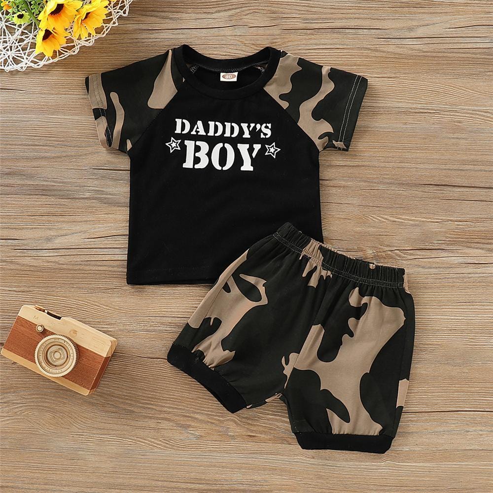 Boys Camo Short Sleeve Daddys Boy Top & Shorts Boys Wholesale Clothing - PrettyKid