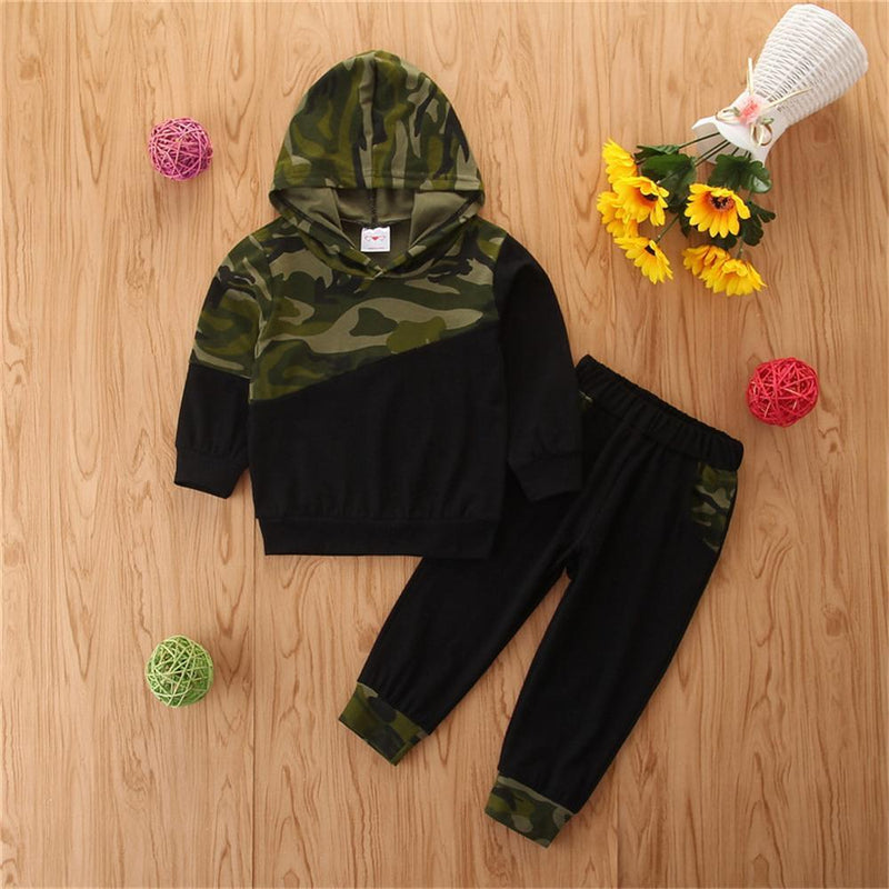 Boys Camo Splicing Hooded Long Sleeve Tracksuit Wholesale British School Boy - PrettyKid