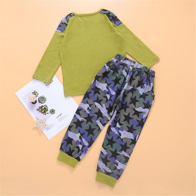 Toddler Unisex Camo Star Letter Printed Top & Pants Childrens Wholesalers - PrettyKid