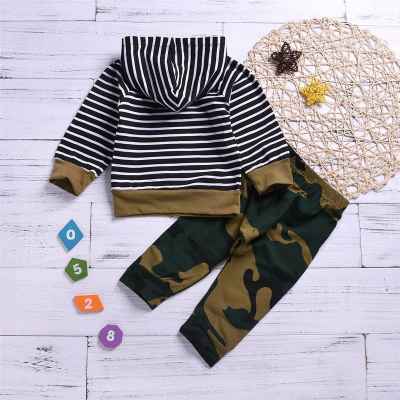 Baby Boys Camo Striped Printed Hooded Tops & Pants Wholesale Baby - PrettyKid
