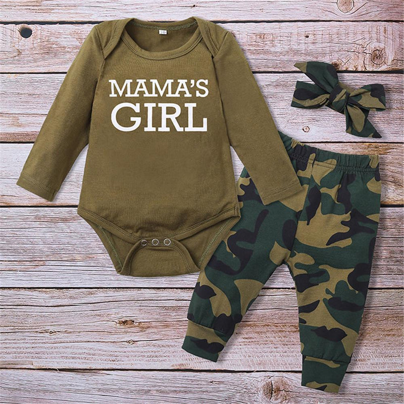 Baby Camouflage Letter Printed Top & Pants & Hat - PrettyKid