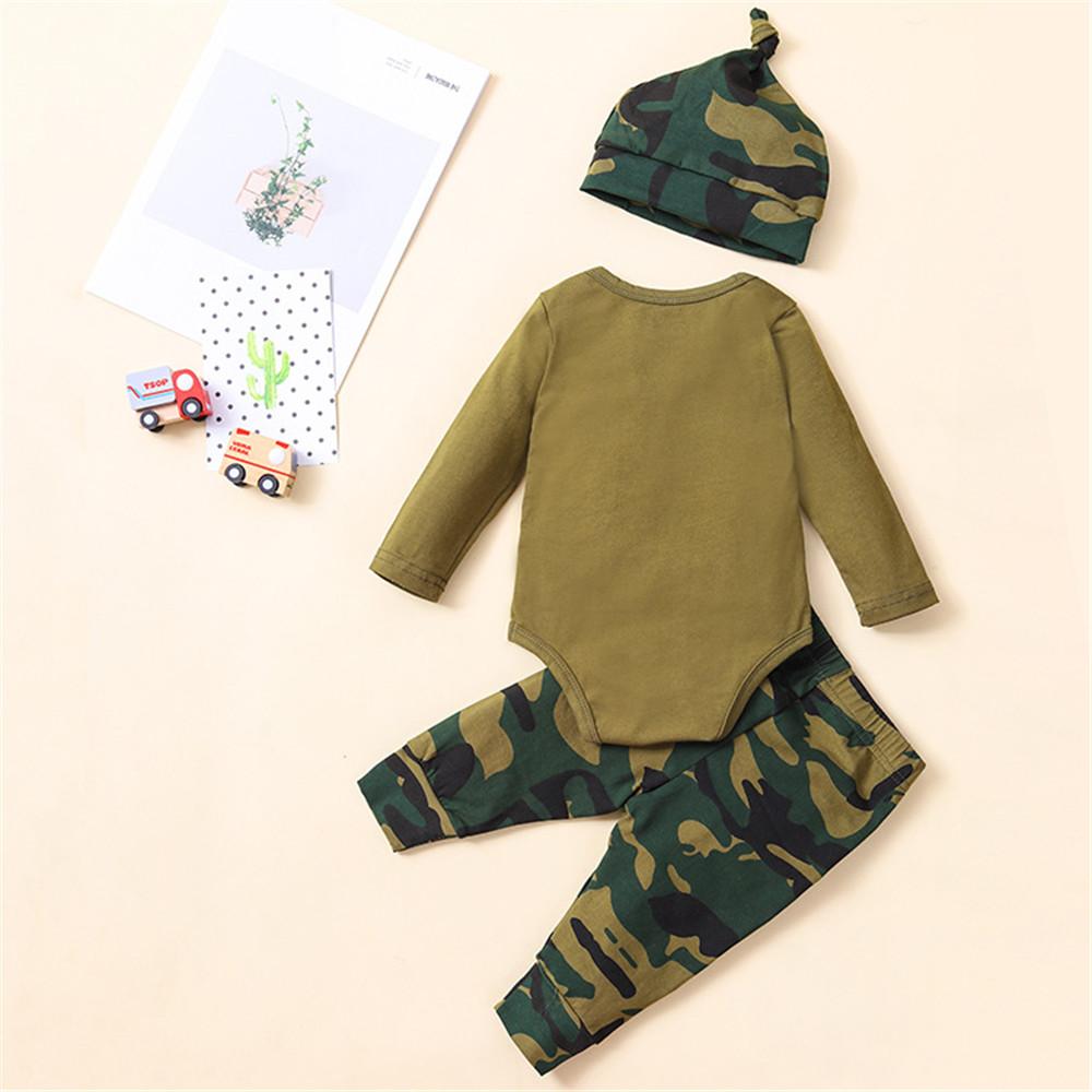 Baby Camouflage Letter Printed Top & Pants & Hat - PrettyKid