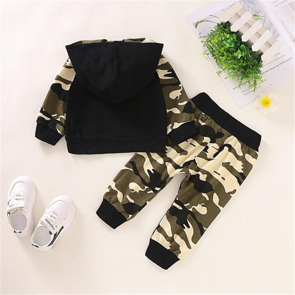 Boys Camouflage Long Sleeve Hooded Tops & Pants - PrettyKid