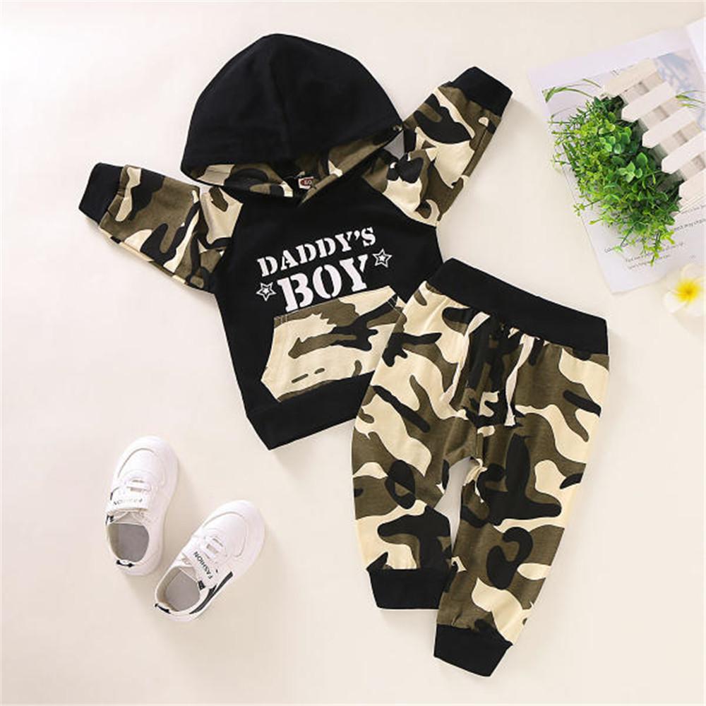 Boys Camouflage Long Sleeve Hooded Tops & Pants - PrettyKid