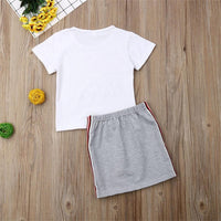 Girls Can Do Anything Printed Short Sleeve Top & Skirt Wholesale Clothing For Girls - PrettyKid