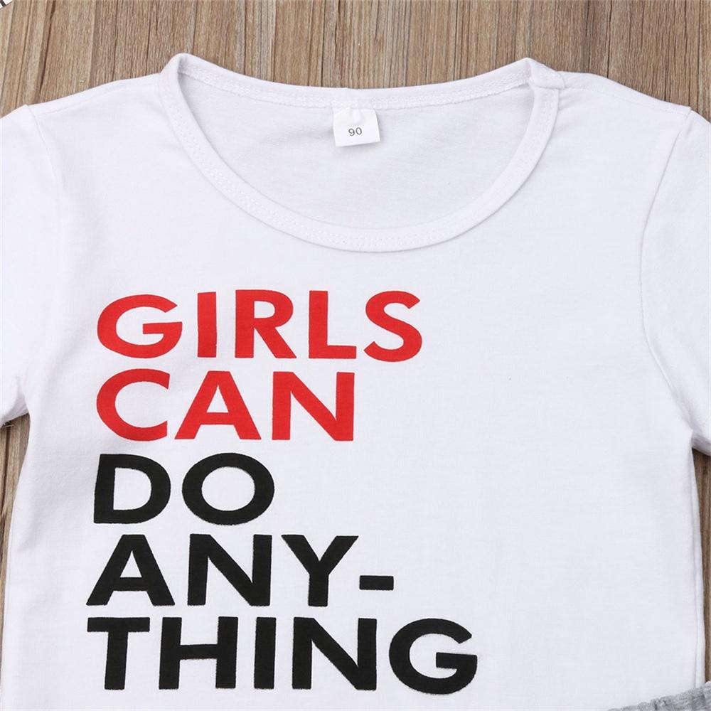 Girls Can Do Anything Printed Short Sleeve Top & Skirt Wholesale Clothing For Girls - PrettyKid