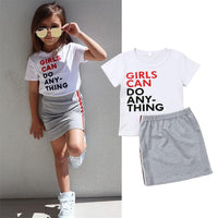 Girls Can Do Anything Printed Short Sleeve Top & Skirt Wholesale Clothing For Girls - PrettyKid