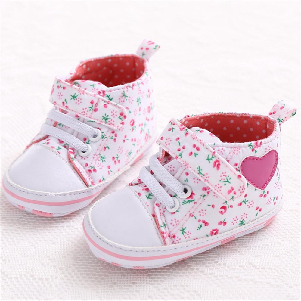 Baby Girls Canvas Floral Magic Tape Casual Sneakers - PrettyKid