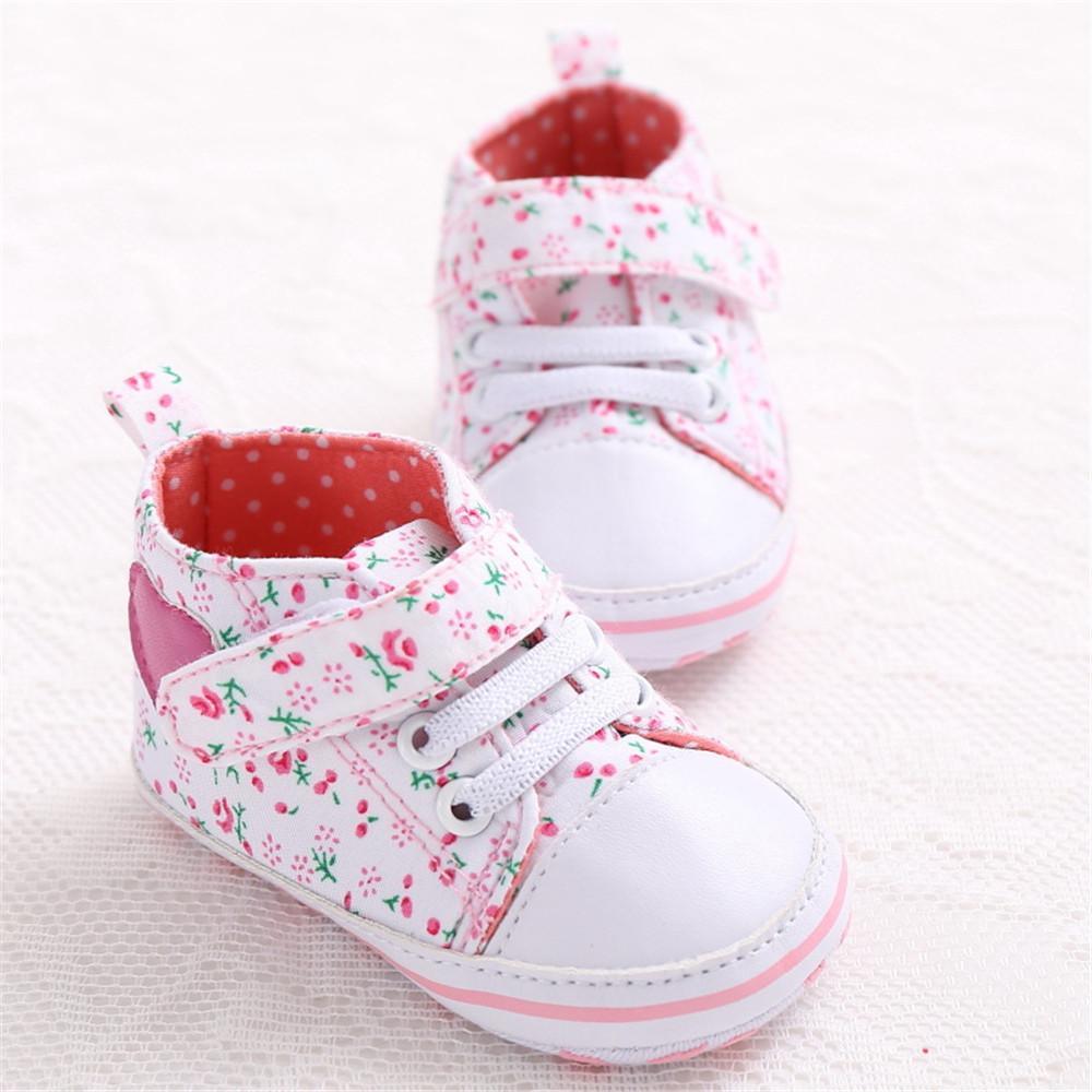 Baby Girls Canvas Floral Magic Tape Casual Sneakers - PrettyKid