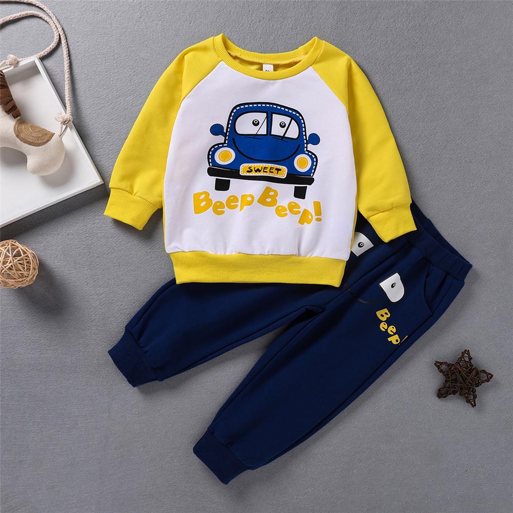 Boys Car Cartoon Long Sleeve Top & Pants Boy Clothing Wholesale - PrettyKid