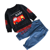 Boys Car Letter Cartoon Printed Tops & Jeans - PrettyKid