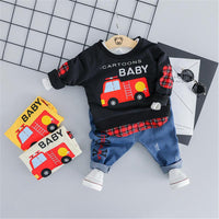 Boys Car Letter Cartoon Printed Tops & Jeans - PrettyKid