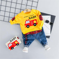 Boys Car Letter Cartoon Printed Tops & Jeans - PrettyKid