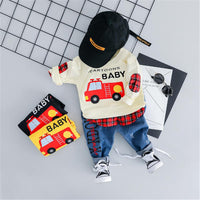 Boys Car Letter Cartoon Printed Tops & Jeans - PrettyKid