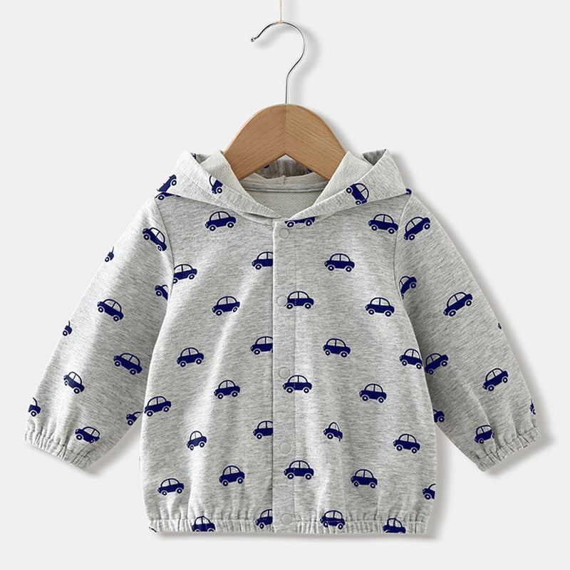 Boys Car Printed Hooded Long Sleeve Jacket Little Boys Wholesale Clothing - PrettyKid