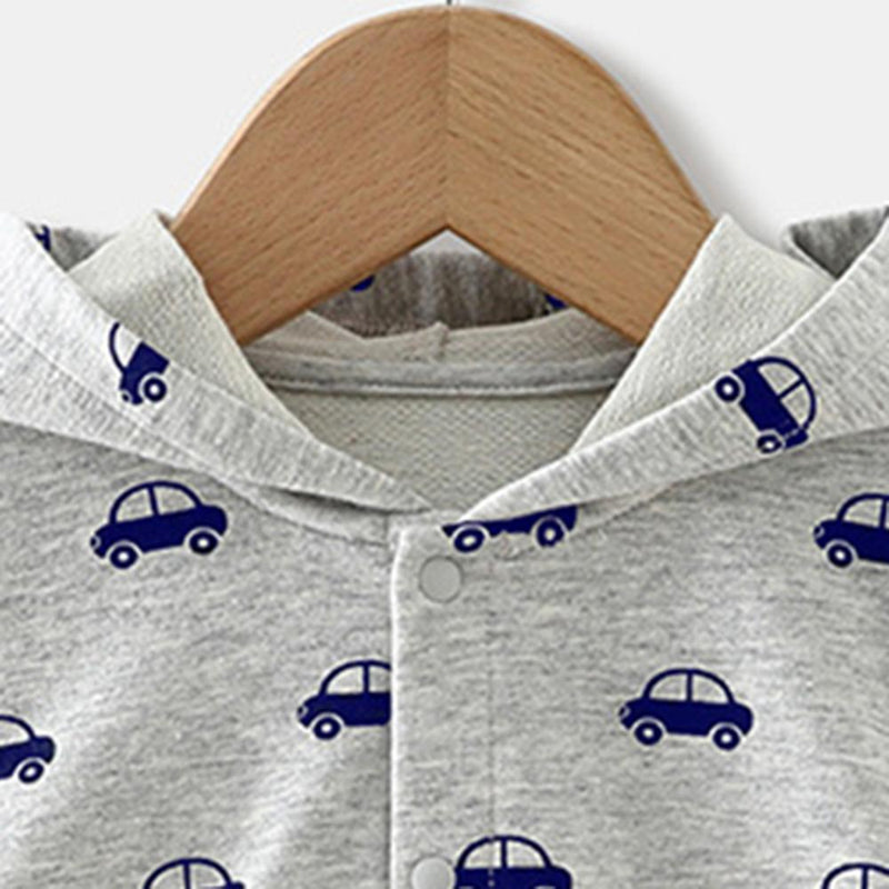 Boys Car Printed Hooded Long Sleeve Jacket Little Boys Wholesale Clothing - PrettyKid