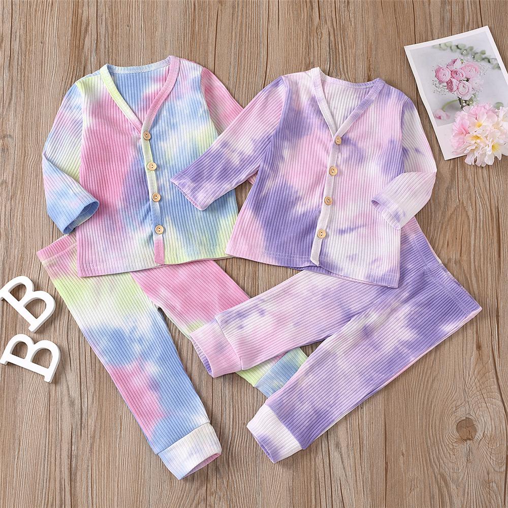 Girls Cardigan Button Tie Dye Top & Pants Wholesale Girls - PrettyKid