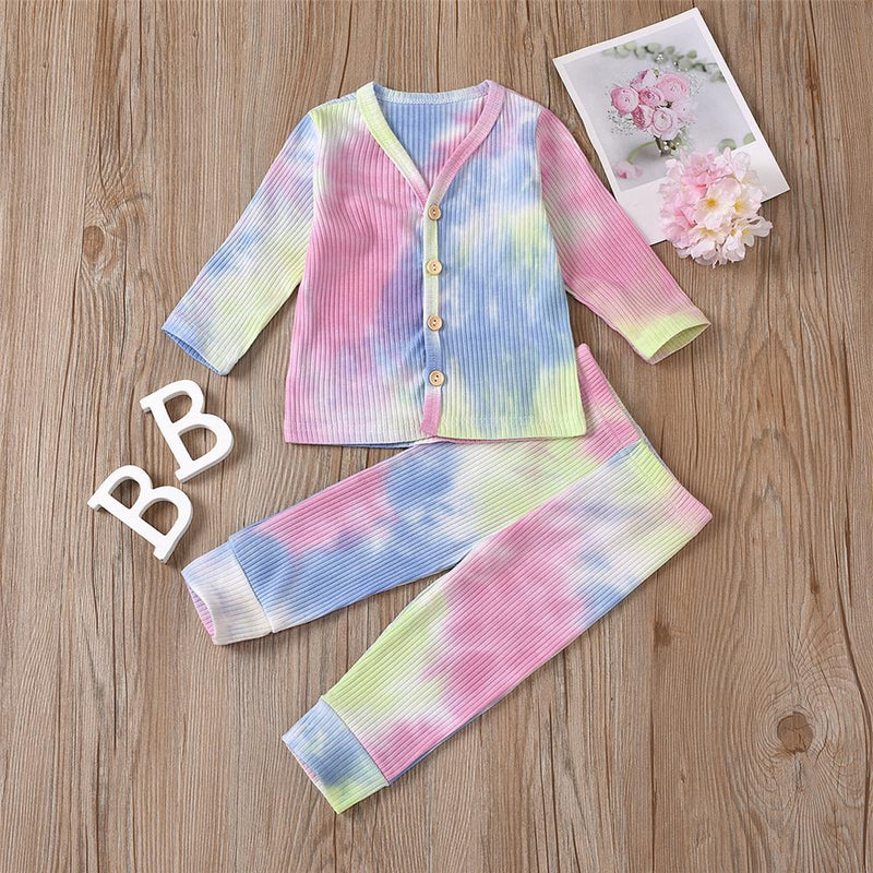 Girls Cardigan Button Tie Dye Top & Pants Wholesale Girls - PrettyKid