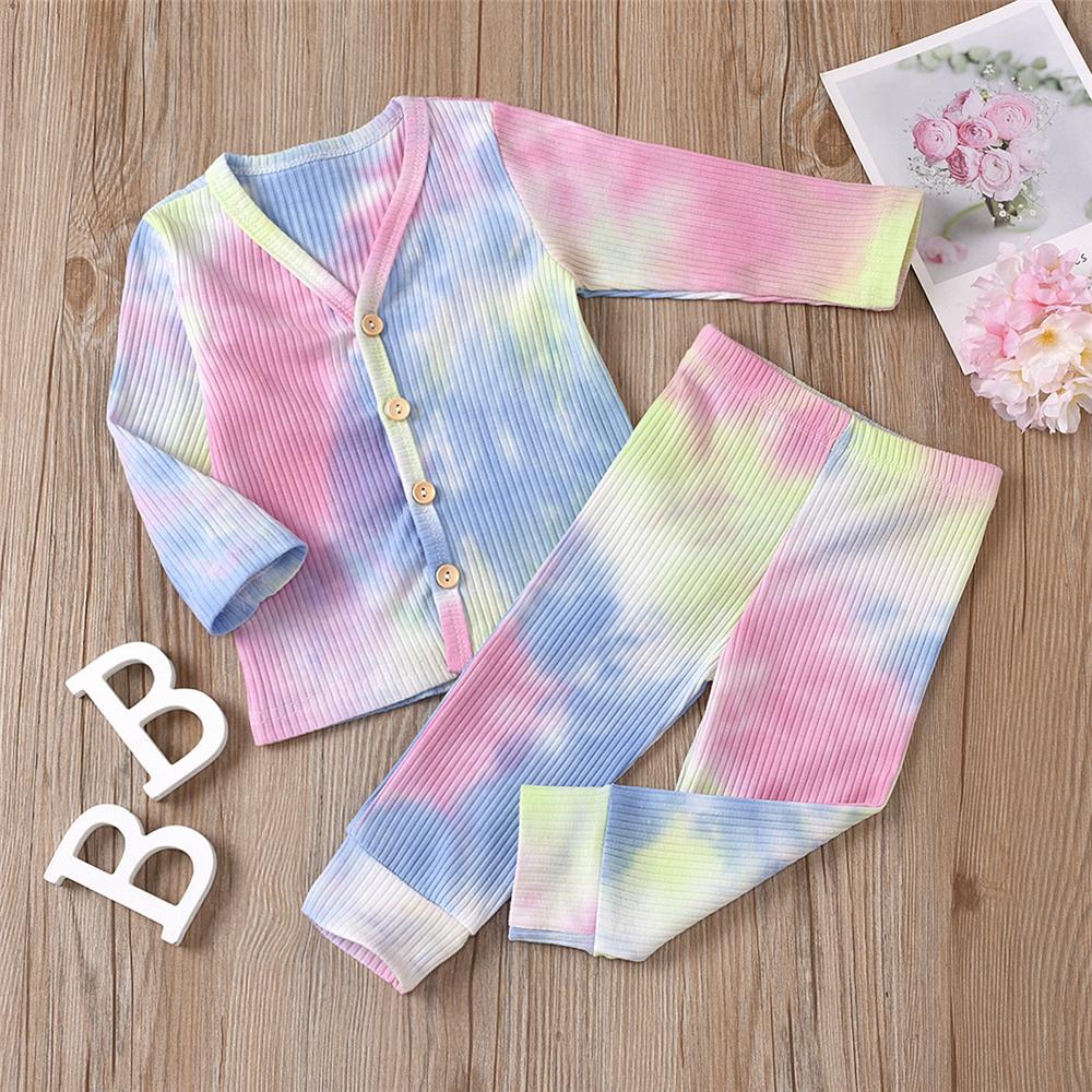 Girls Cardigan Button Tie Dye Top & Pants Wholesale Girls - PrettyKid