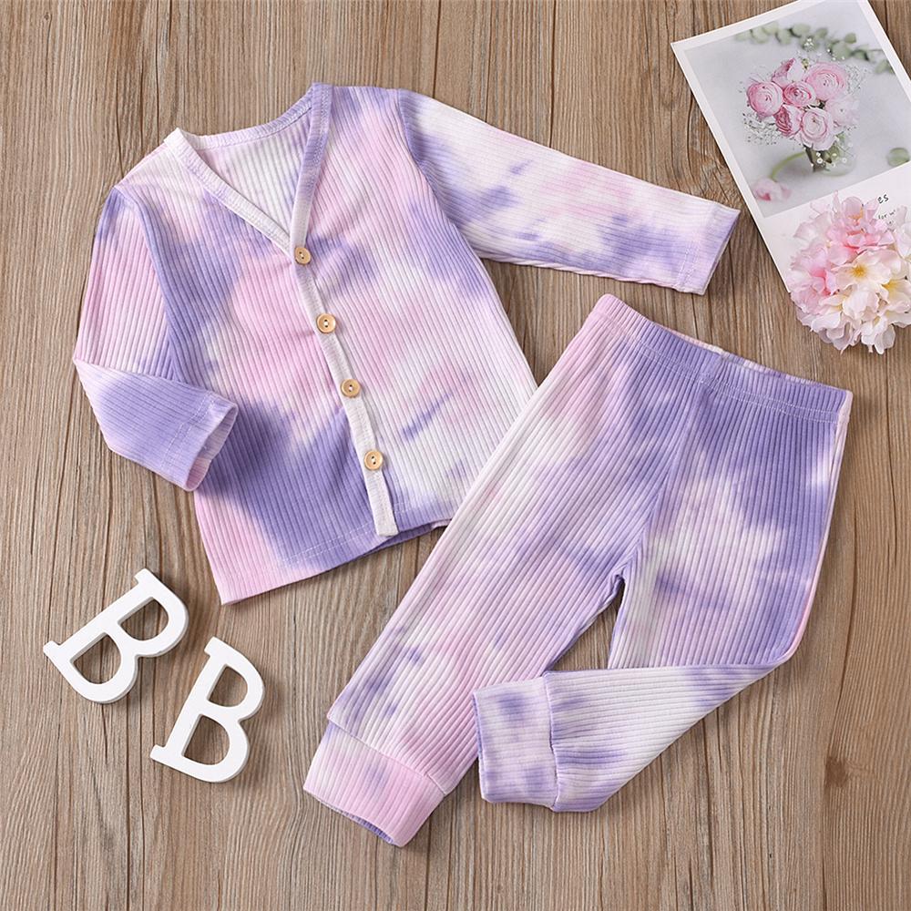 Girls Cardigan Button Tie Dye Top & Pants Wholesale Girls - PrettyKid