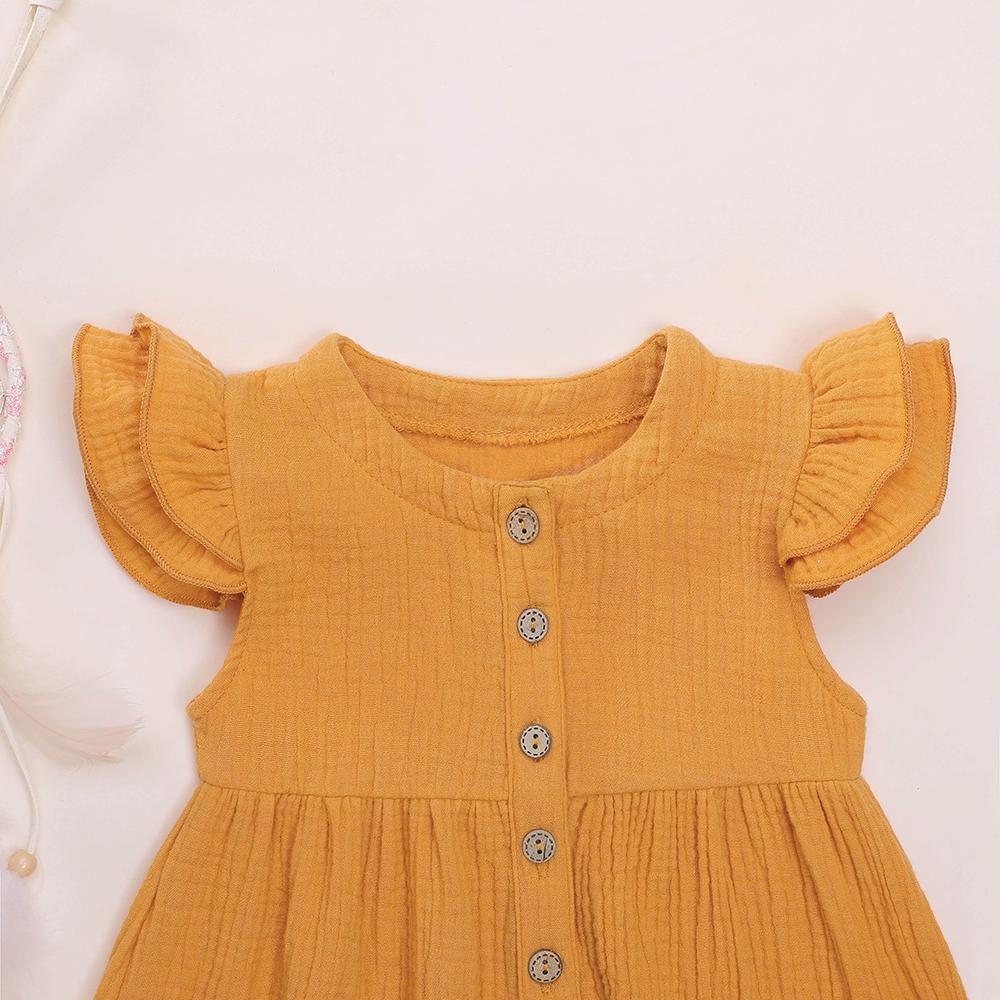 Girls Cardigan Cotton Linen Solid Color Pocket Dress Wholesale Girl Clothing - PrettyKid