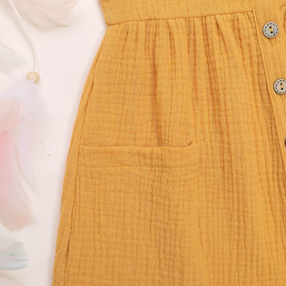 Girls Cardigan Cotton Linen Solid Color Pocket Dress Wholesale Girl Clothing - PrettyKid