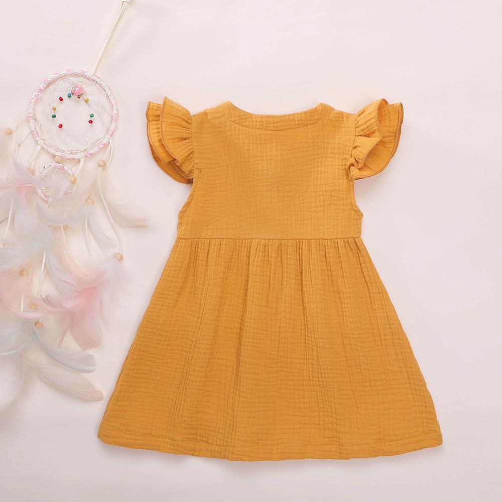 Girls Cardigan Cotton Linen Solid Color Pocket Dress Wholesale Girl Clothing - PrettyKid