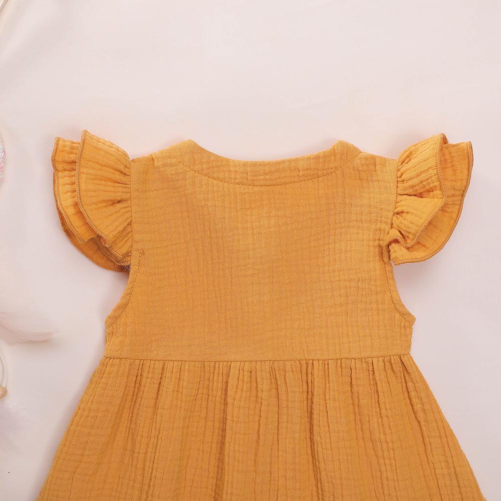 Girls Cardigan Cotton Linen Solid Color Pocket Dress Wholesale Girl Clothing - PrettyKid