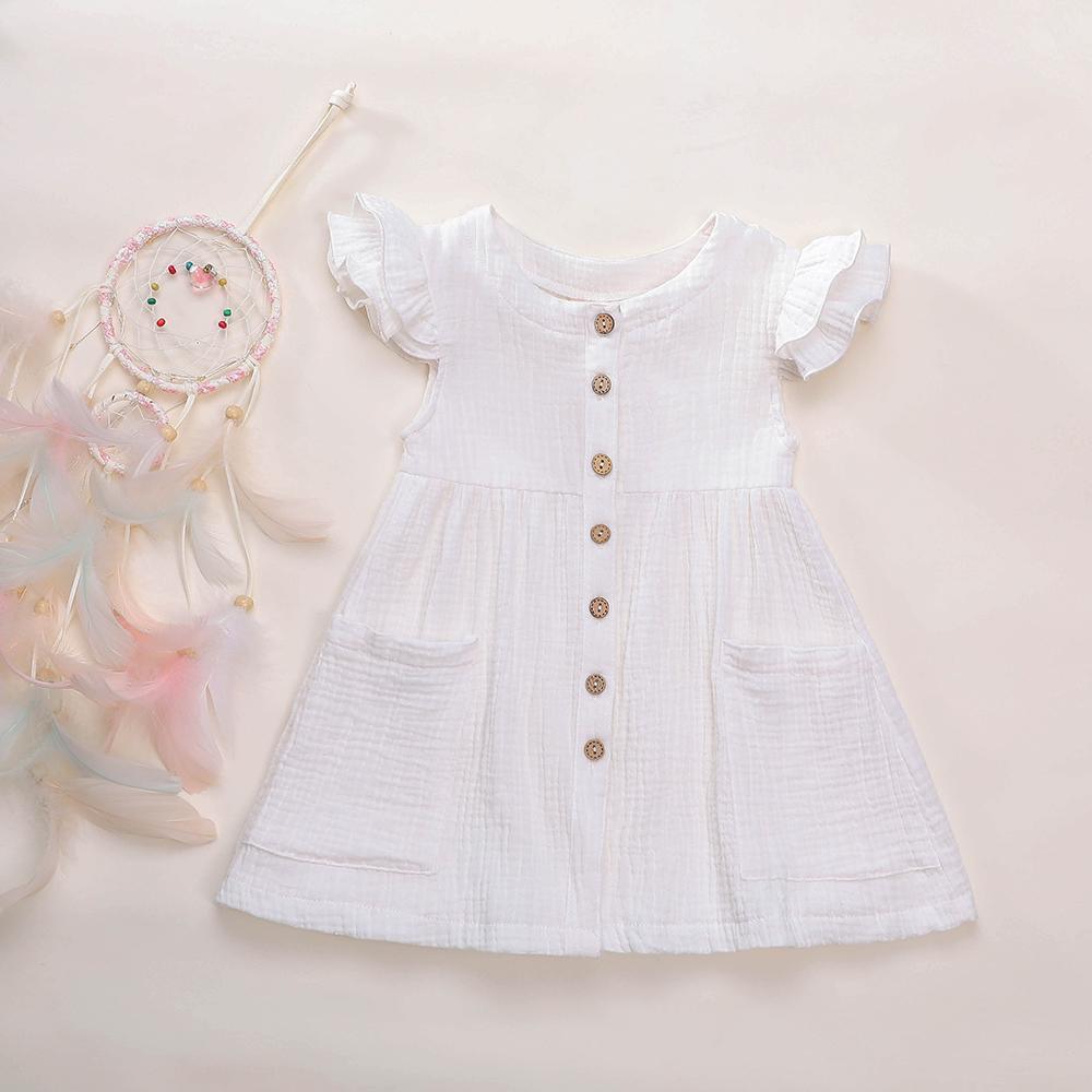 Girls Cardigan Cotton Linen Solid Color Pocket Dress Wholesale Girl Clothing - PrettyKid