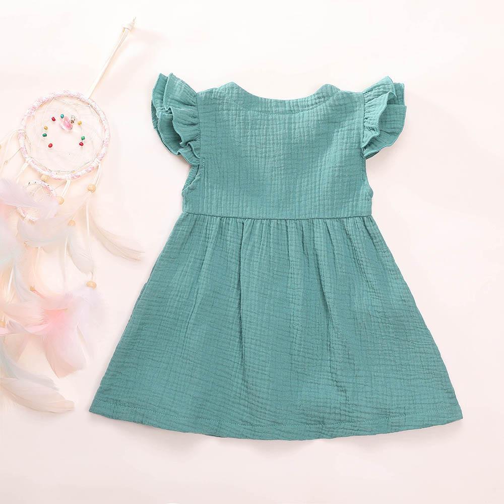Girls Cardigan Cotton Linen Solid Color Pocket Dress Wholesale Girl Clothing - PrettyKid