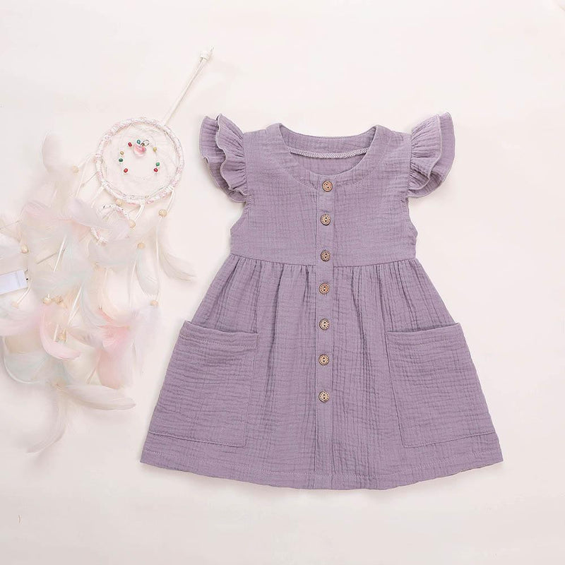 Girls Cardigan Cotton Linen Solid Color Pocket Dress Wholesale Girl Clothing - PrettyKid