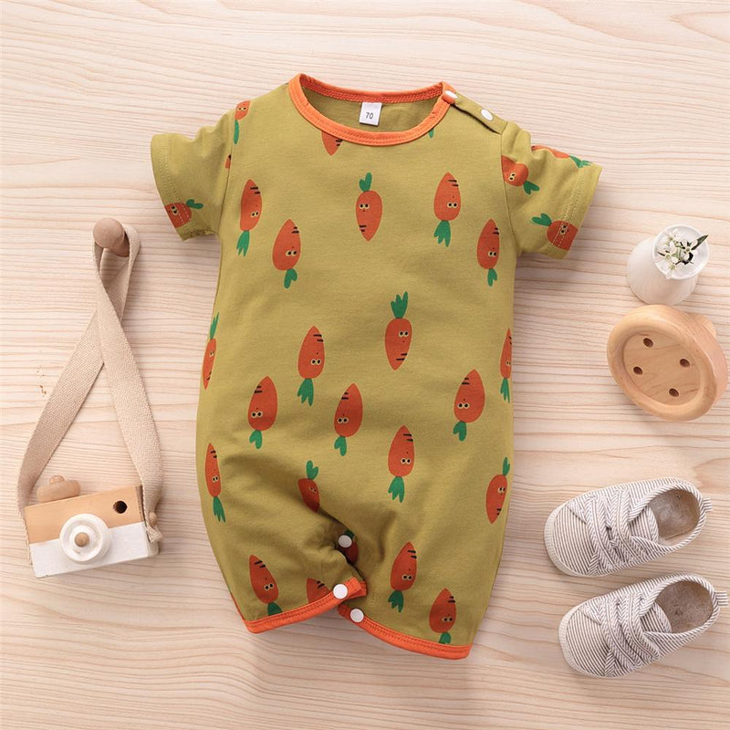 Baby Unisex Carrot Cartoon Printed Short Sleeve Romper Baby Romper Wholesale - PrettyKid