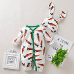Baby Girl Carrot Printed Long Sleeve Romper & Rabbit Ear Hat - PrettyKid
