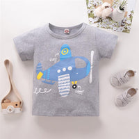 Boys Cartoon Airplane Letter Printed Short Sleeve Top Boy clothing Wholesale - PrettyKid