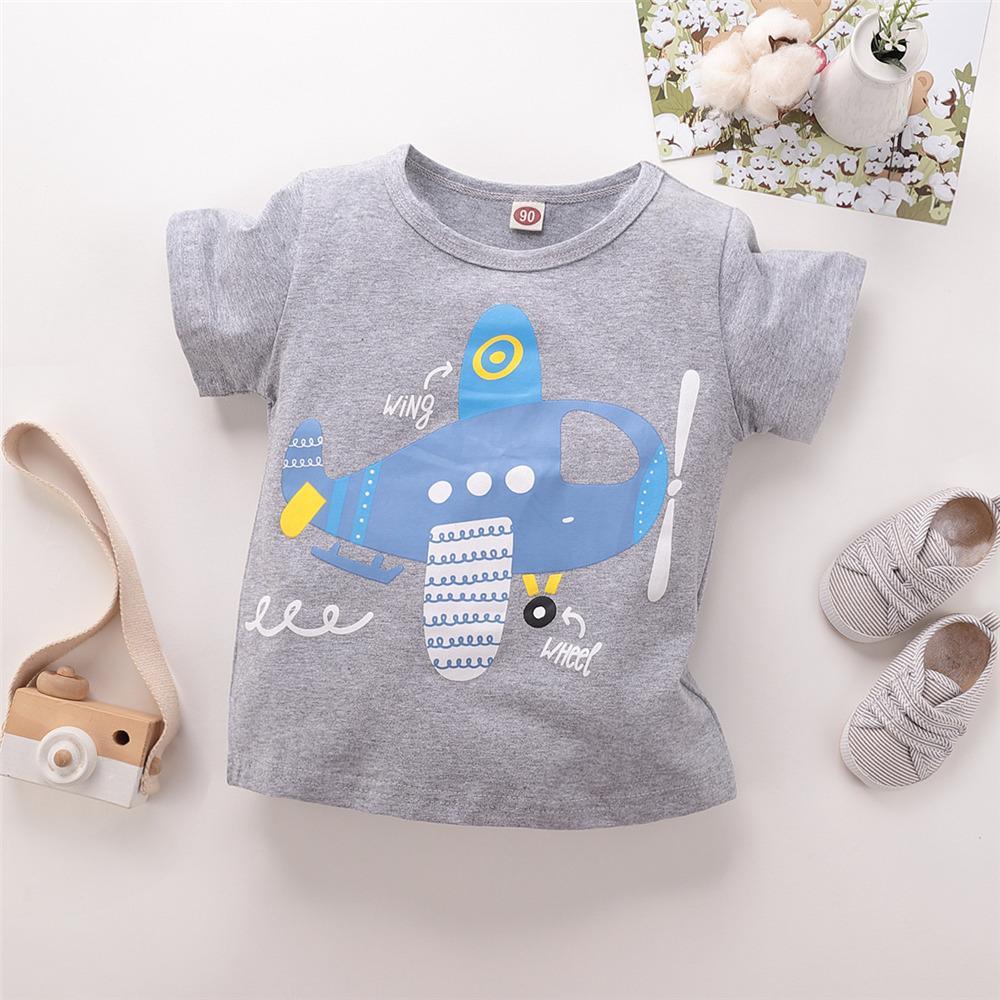 Boys Cartoon Airplane Letter Printed Short Sleeve Top Boy clothing Wholesale - PrettyKid