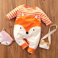 Baby Cartoon Animal Long Sleeve Striped Romper - PrettyKid