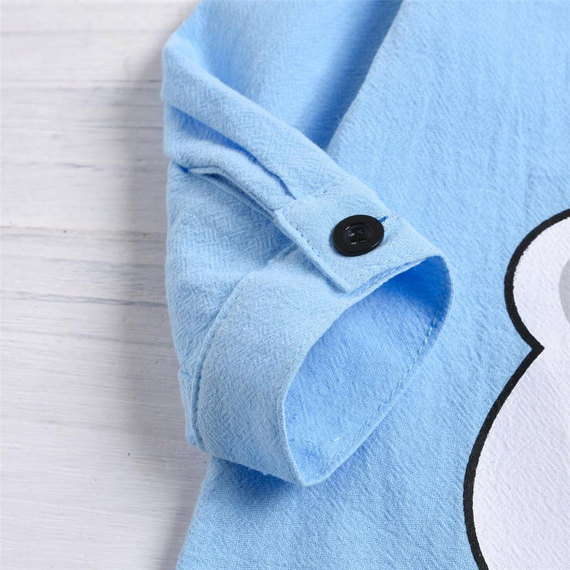Unisex Cartoon Animal Printed Lapel Button Long Sleeve Shirt Bulk Childrens Clothes - PrettyKid