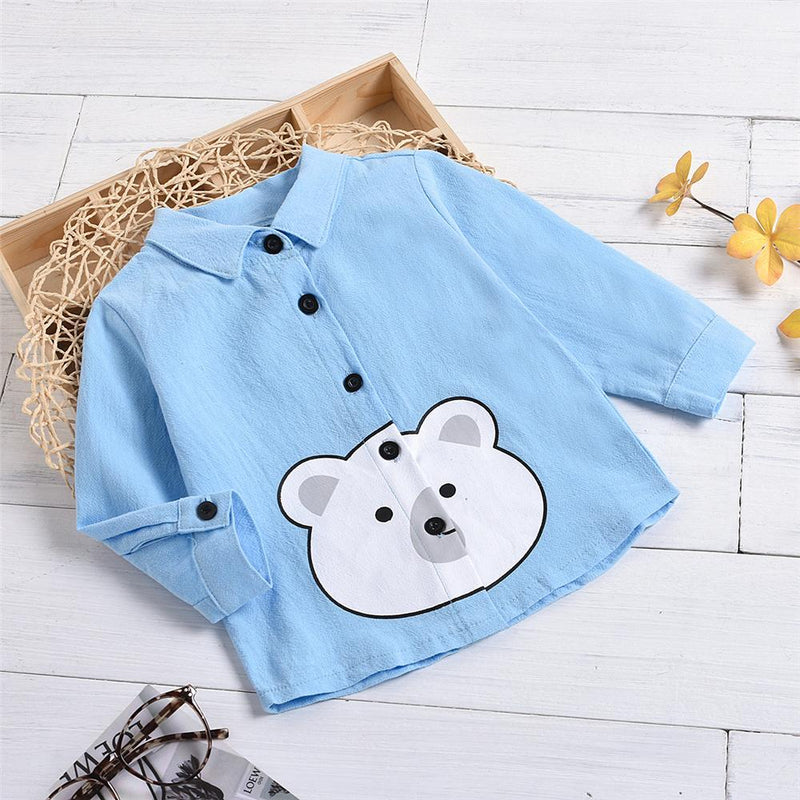 Unisex Cartoon Animal Printed Lapel Button Long Sleeve Shirt Bulk Childrens Clothes - PrettyKid