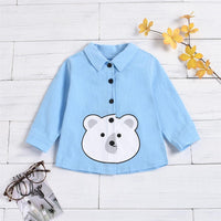 Unisex Cartoon Animal Printed Lapel Button Long Sleeve Shirt Bulk Childrens Clothes - PrettyKid