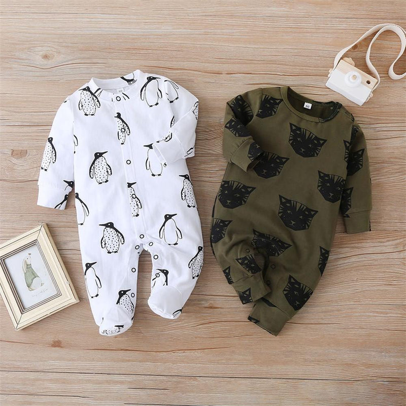 Baby Cartoon Animal Printed Long Sleeve Casual Rompers - PrettyKid