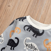 Boys Cartoon Animal Printed Long Sleeve Crew Neck Tops - PrettyKid