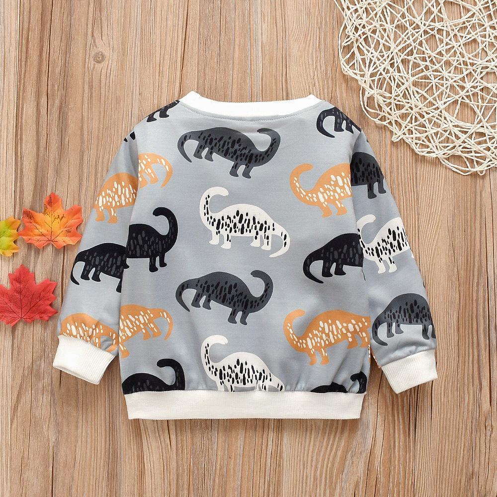 Boys Cartoon Animal Printed Long Sleeve Crew Neck Tops - PrettyKid