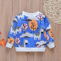 Boys Cartoon Animal Printed Long Sleeve Crew Neck Tops - PrettyKid