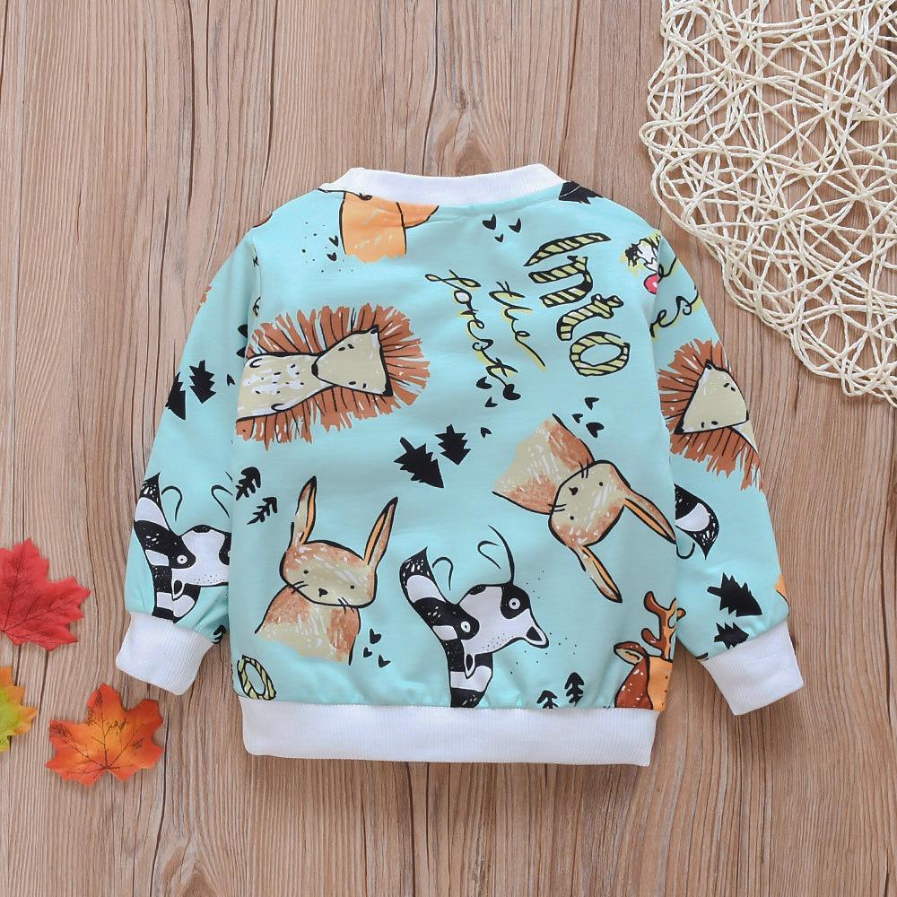 Boys Cartoon Animal Printed Long Sleeve Crew Neck Tops - PrettyKid