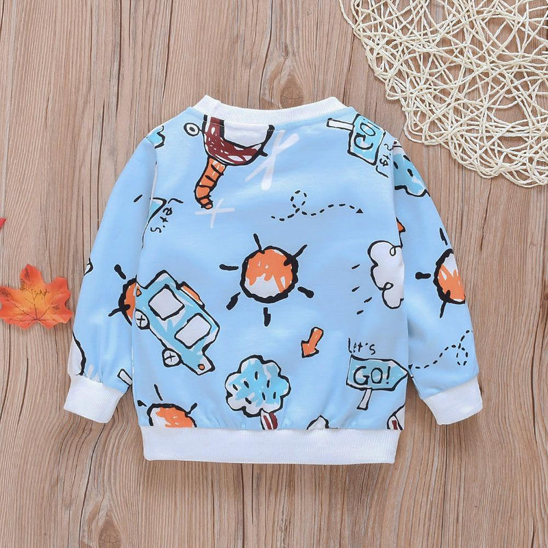 Boys Cartoon Animal Printed Long Sleeve Crew Neck Tops - PrettyKid