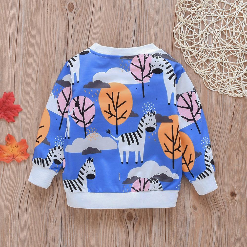 Boys Cartoon Animal Printed Long Sleeve Crew Neck Tops - PrettyKid